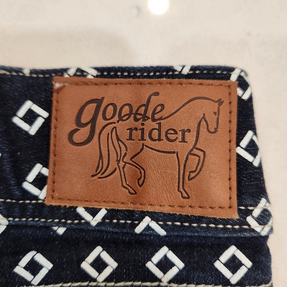 Goode Rider Full Seat Breaches Size 32R Blue Diamond All Over Print Stretch - Picture 5 of 16